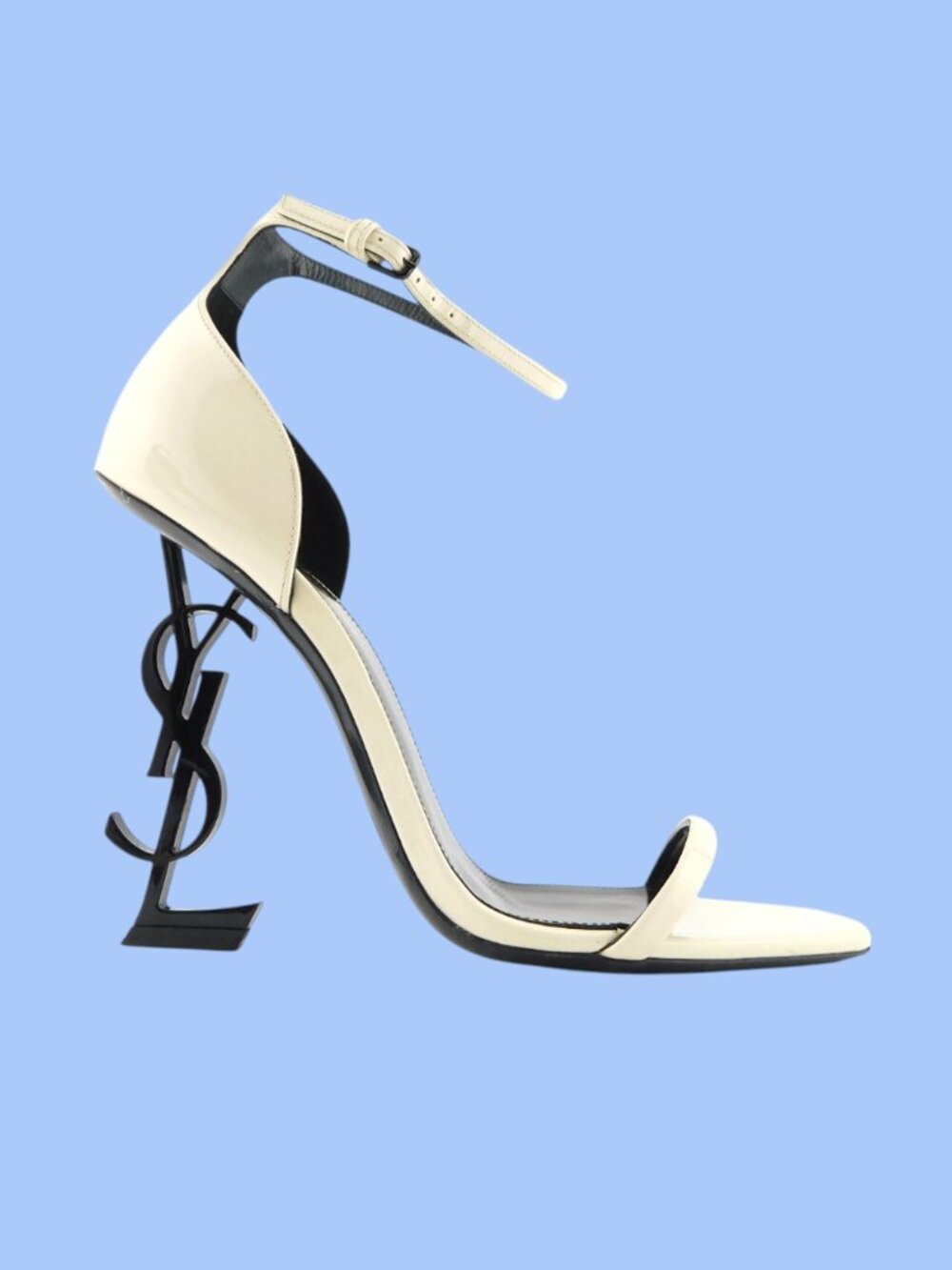 SAINT LAURENT Latte Patent Leather Signature YSL Heel Pump Ankle Strap Sandal 39